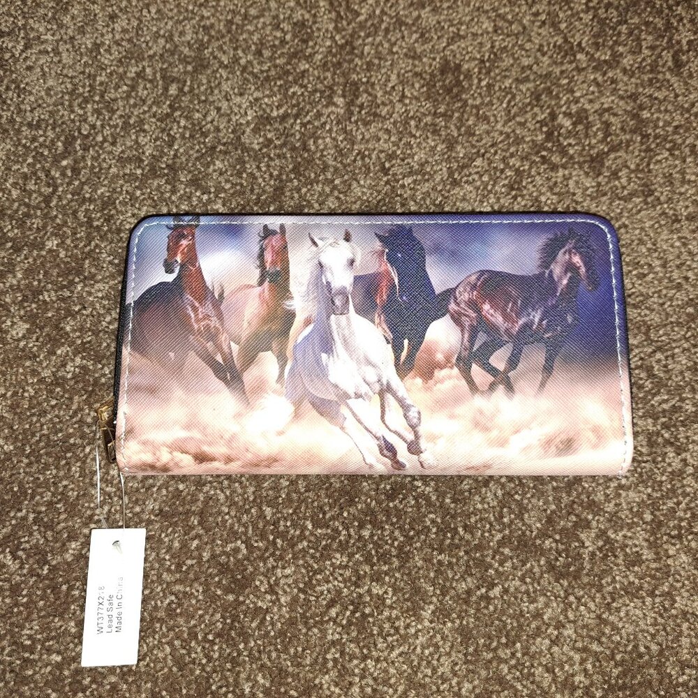 NWT Galloping Horses Design Zippered wallet with colorful running horses - Picture 5 of 6